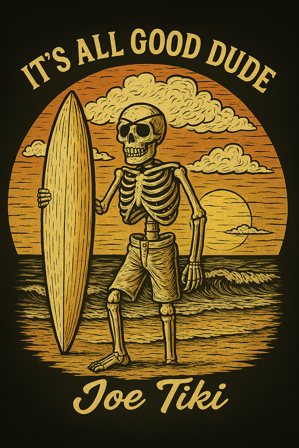 It’s All Good Dude Skeleton Surfing T-Shirt