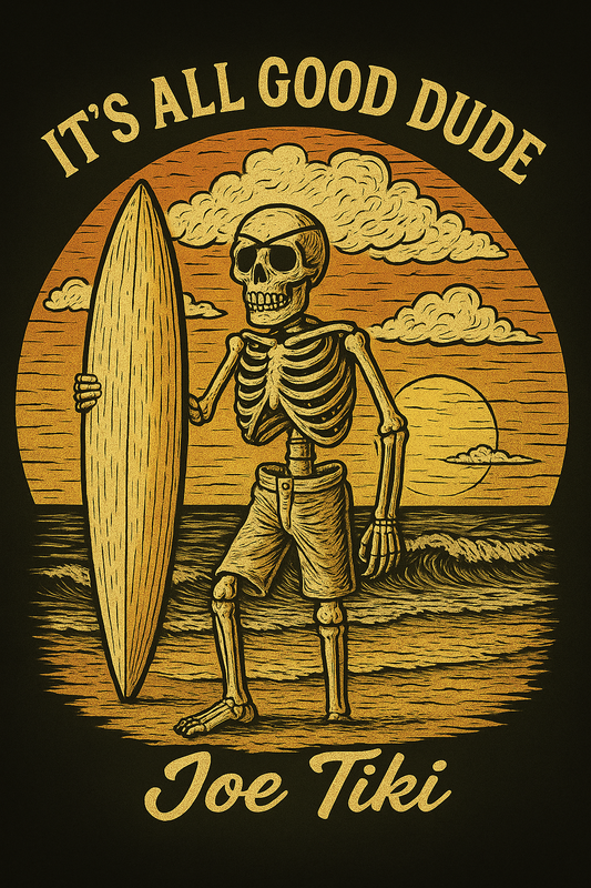 It’s All Good Dude Skeleton Surfing T-Shirt